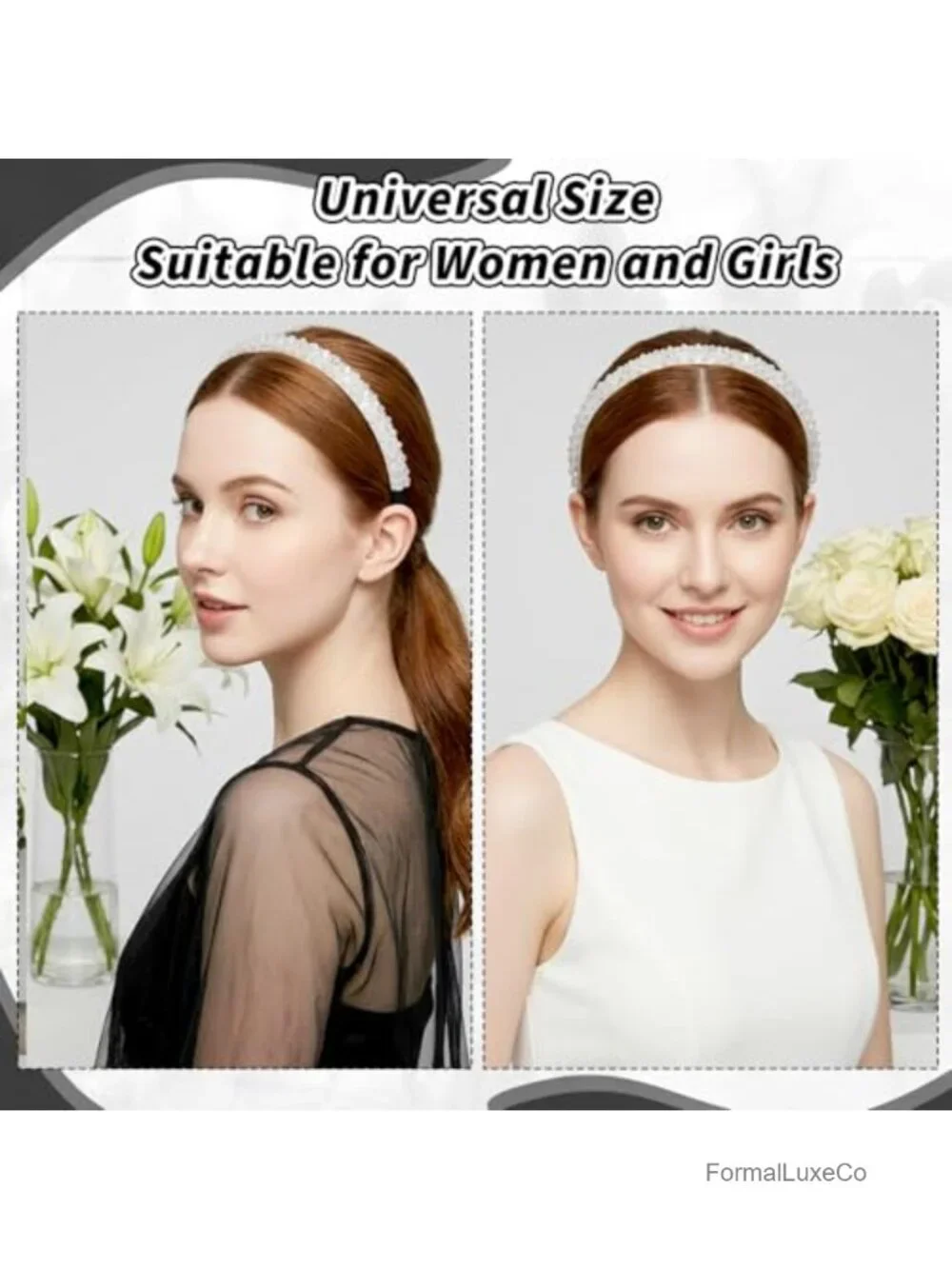 Crystal Rhinestone Headband for Women, Sparkly Beaded Hair Hoop, Fancy Dressy